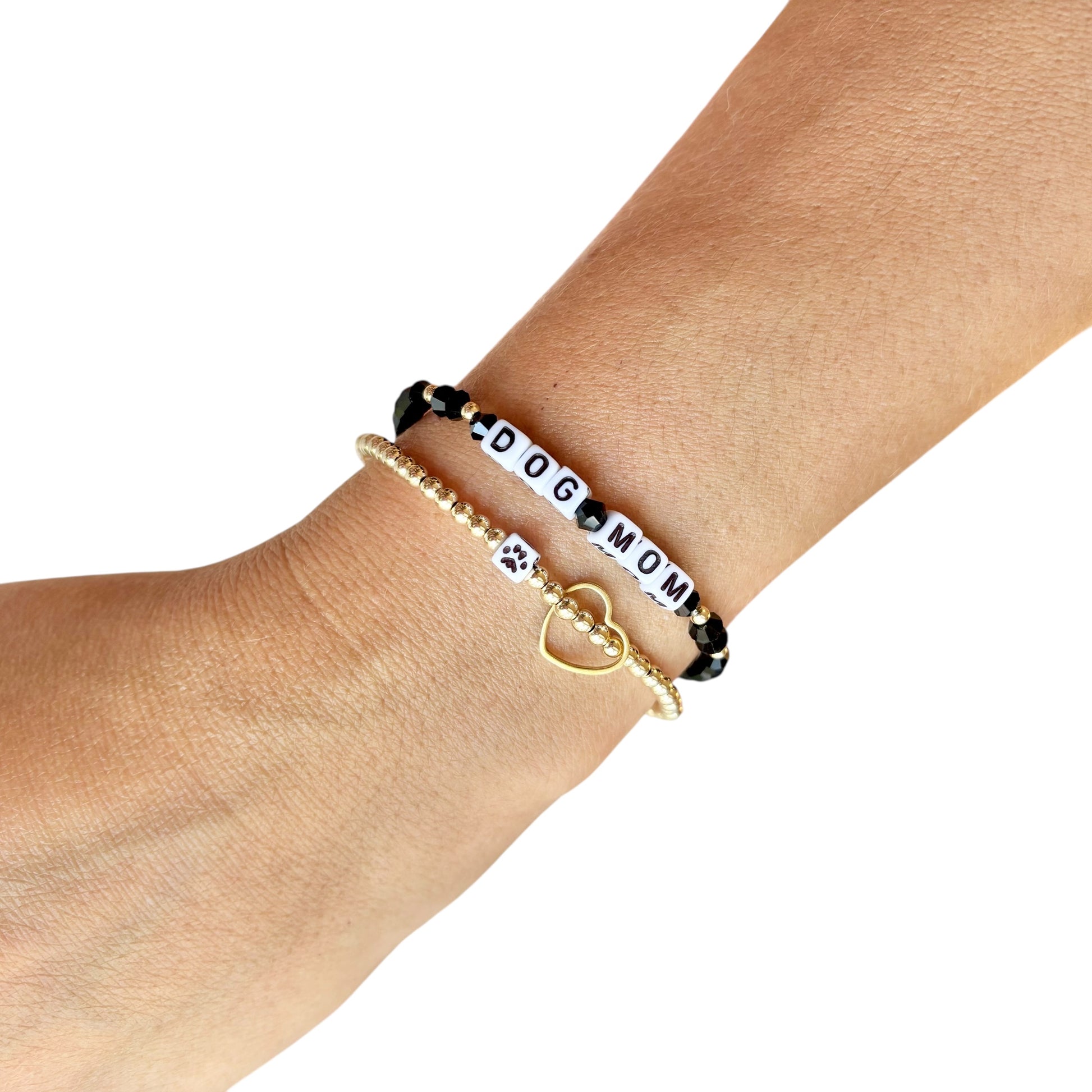 Dog Mom and Paw Beaded Bracelets- Set of 2