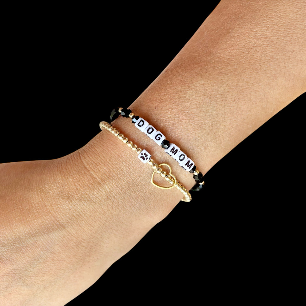 Dog Mom and Paw Beaded Bracelets- Set of 2