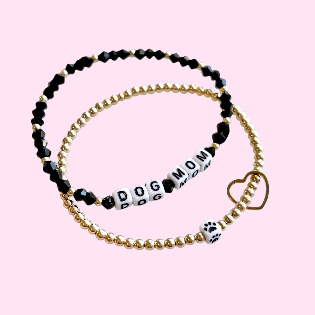 Dog Mom and Paw Beaded Bracelets- Set of 2