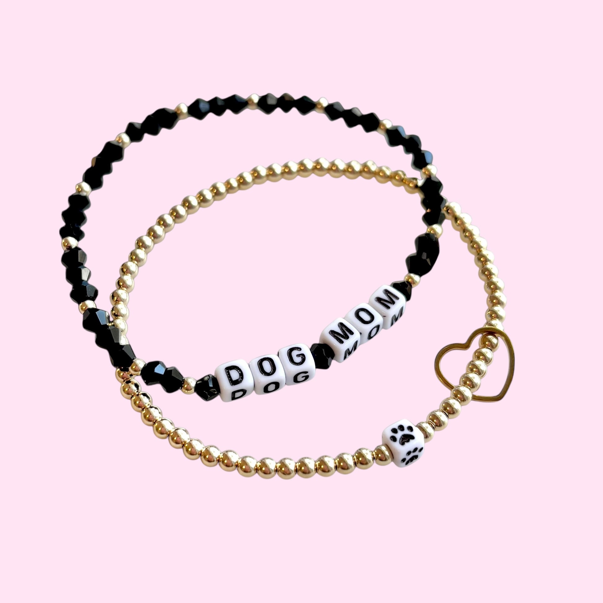 Dog Mom and Paw Beaded Bracelets- Set of 2