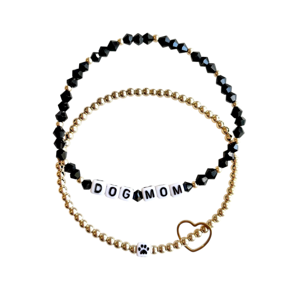 Dog Mom and Paw Beaded Bracelets- Set of 2