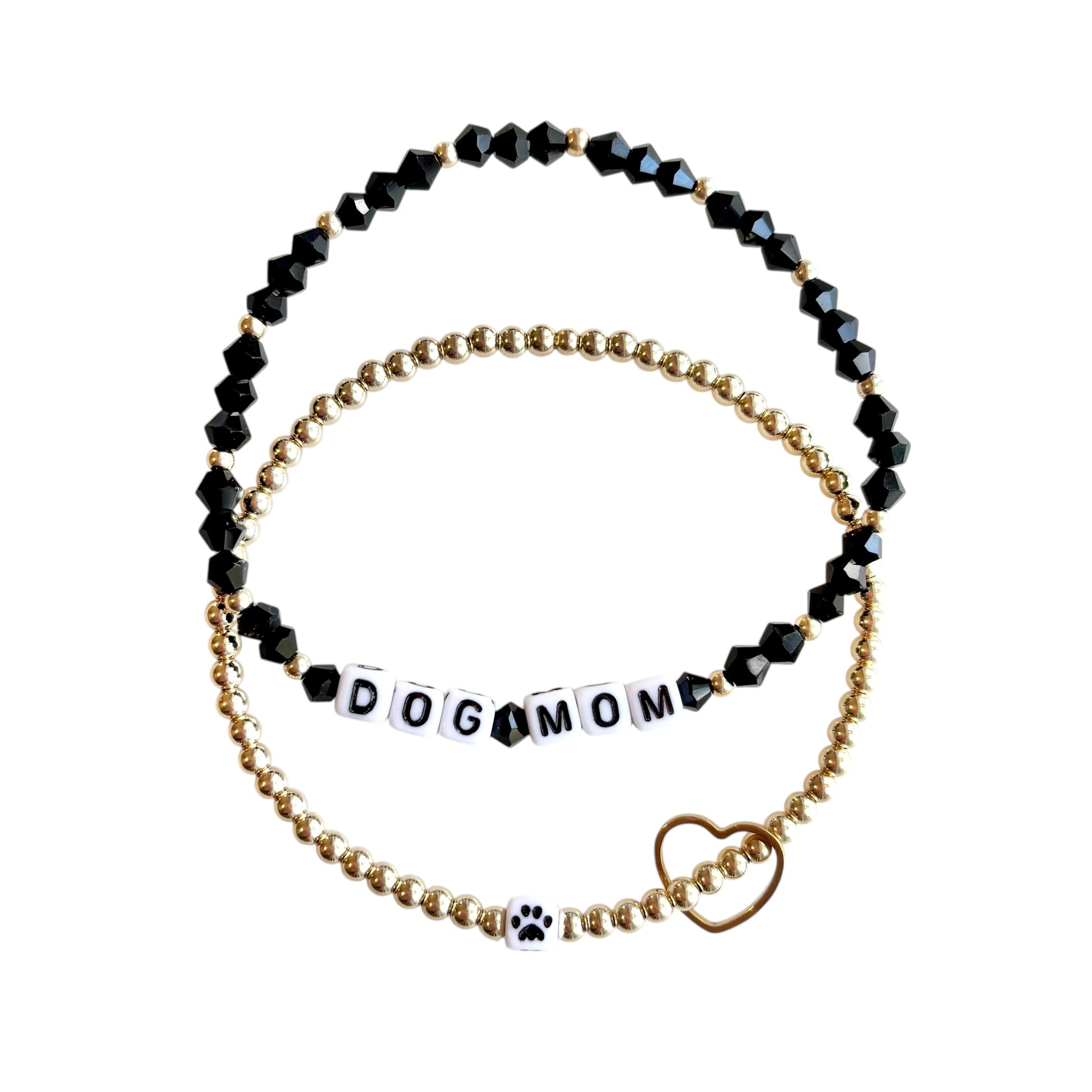 Dog Mom and Paw Beaded Bracelets- Set of 2