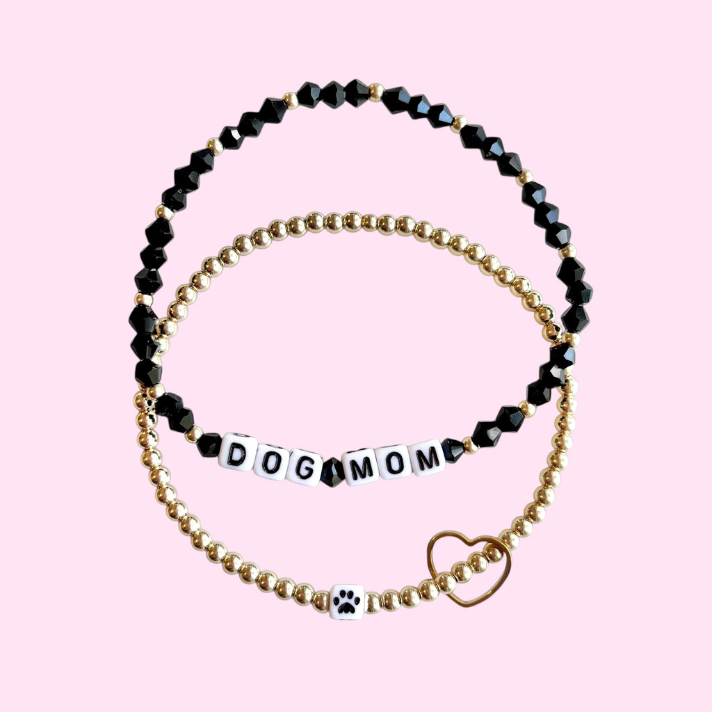 Dog Mom and Paw Beaded Bracelets- Set of 2