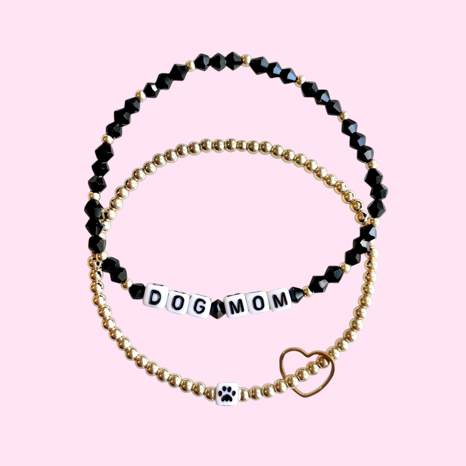 Dog Mom and Paw Beaded Bracelets- Set of 2