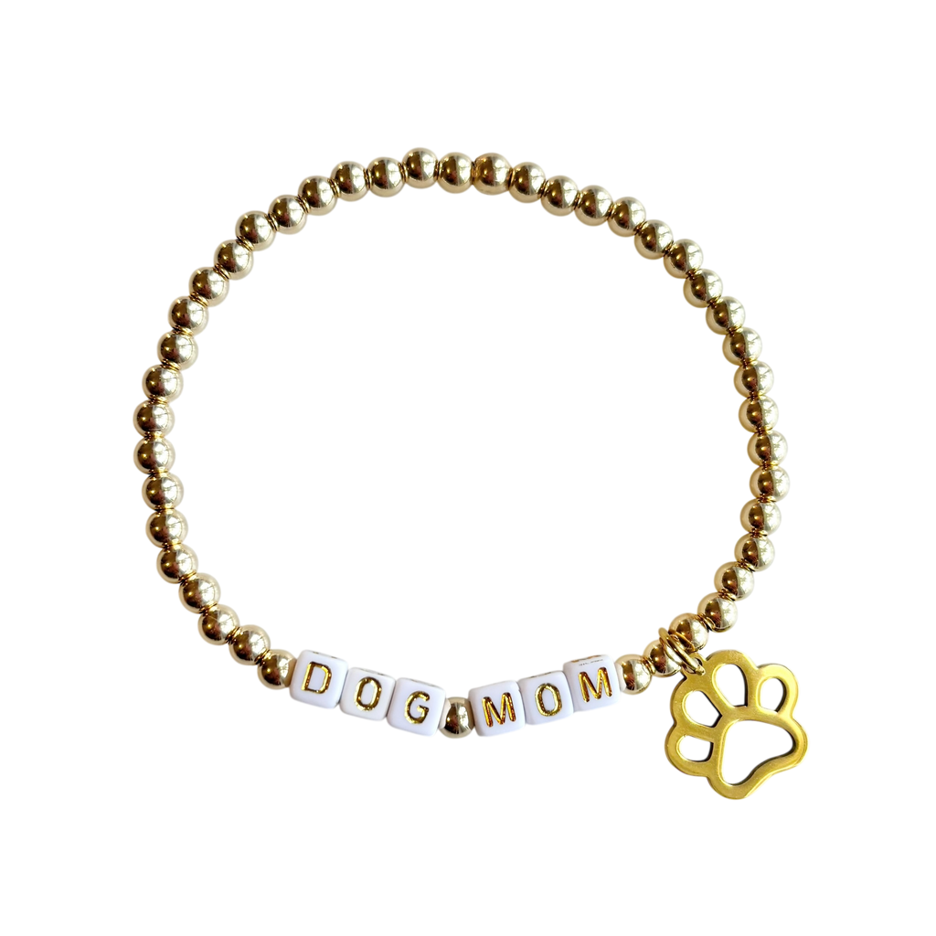 Gold Dog Mom Beaded Bracelet