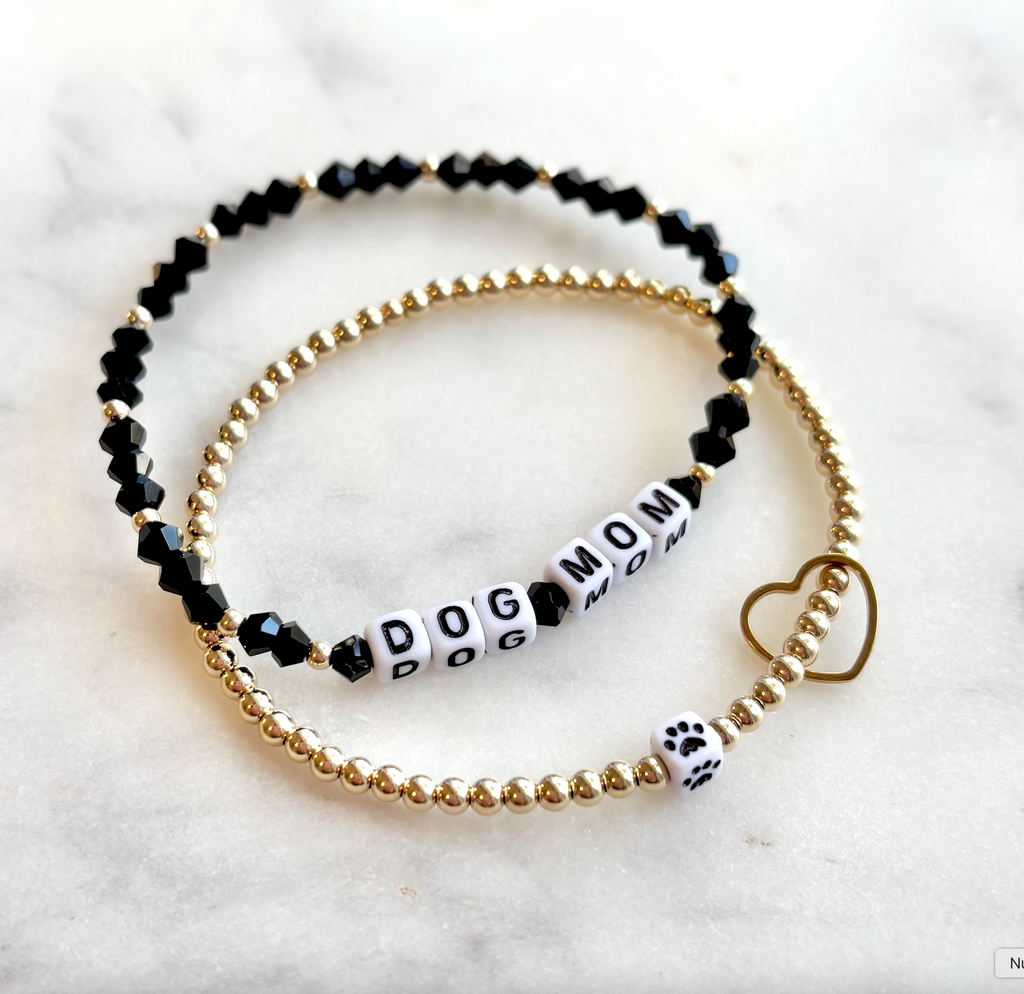 Dog Mom and Paw Beaded Bracelets- Set of 2