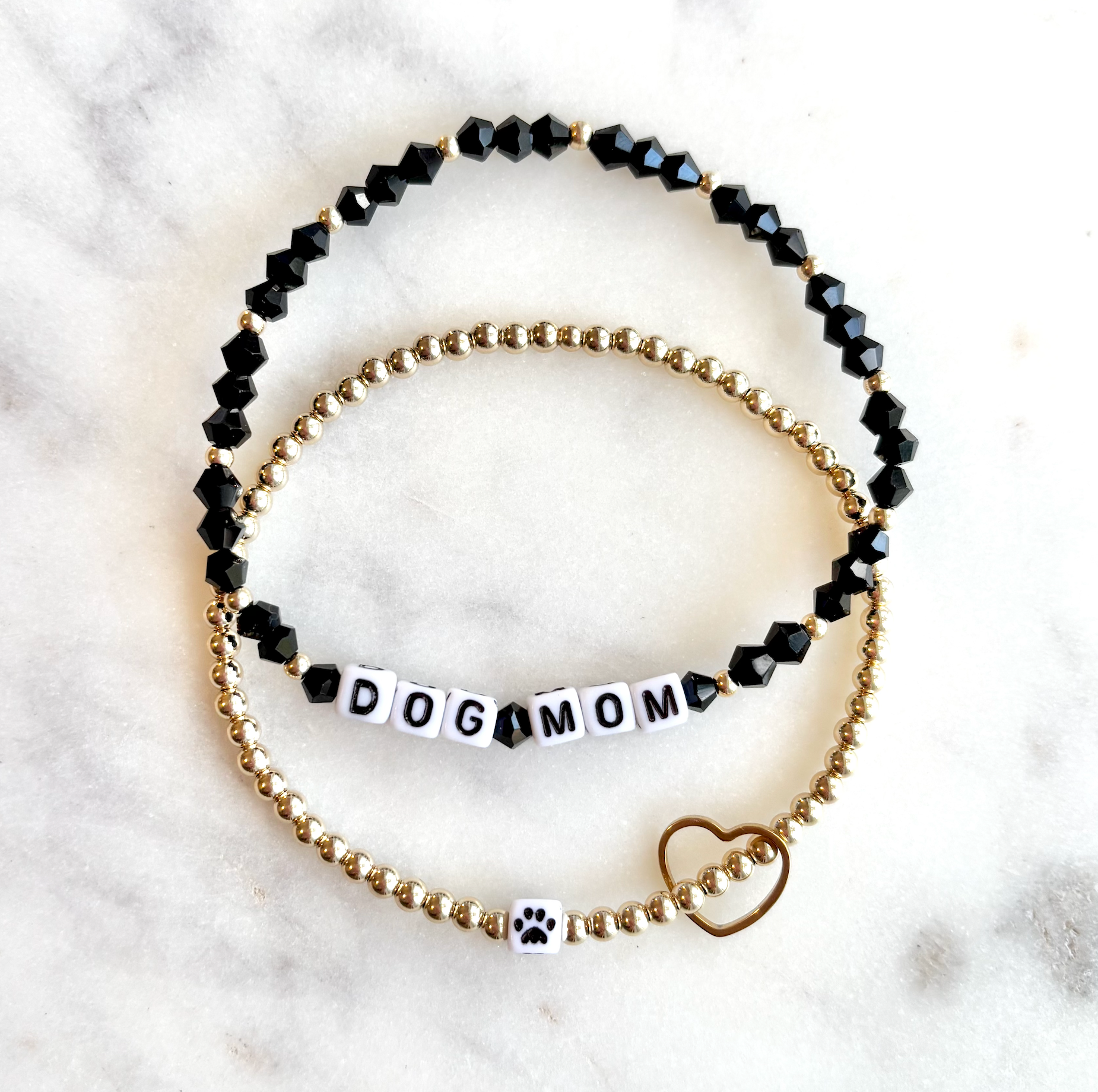 Dog Mom and Paw Beaded Bracelets- Set of 2