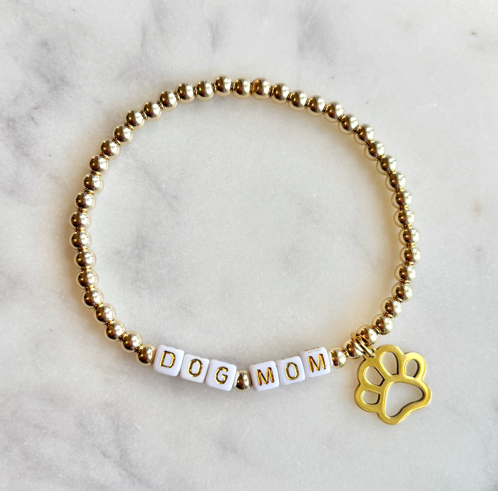 Gold Dog Mom Beaded Bracelet