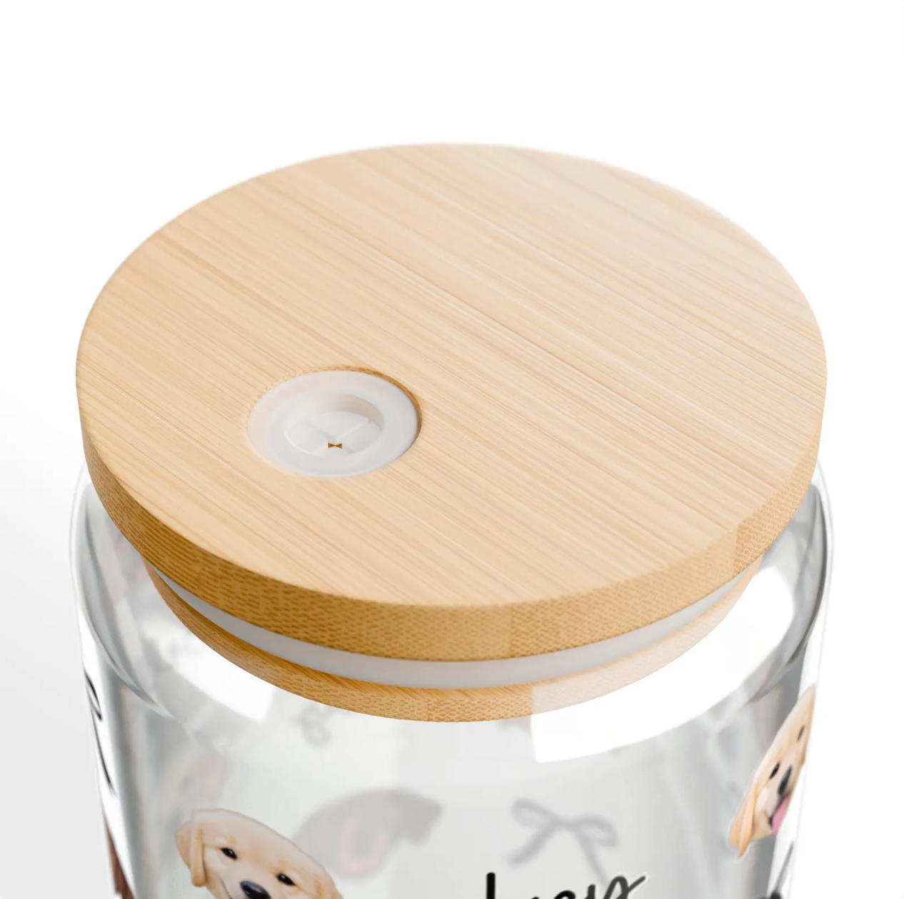 Personalized Dog Face Sipper Glass – 16oz Clear Tumbler with Bamboo Lid & Straw (Custom Name)