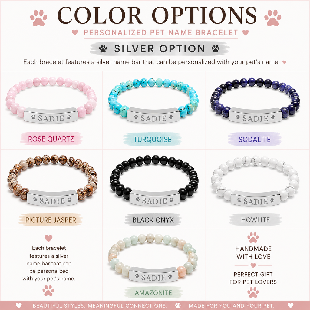 Engravable Natural Stone Stretch Bar Bracelet — Personalized Dog Name Beaded Bracelet