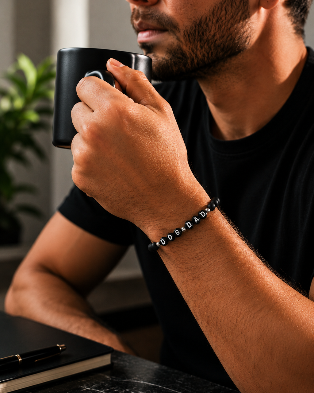 Dog Dad Black beaded bracelet