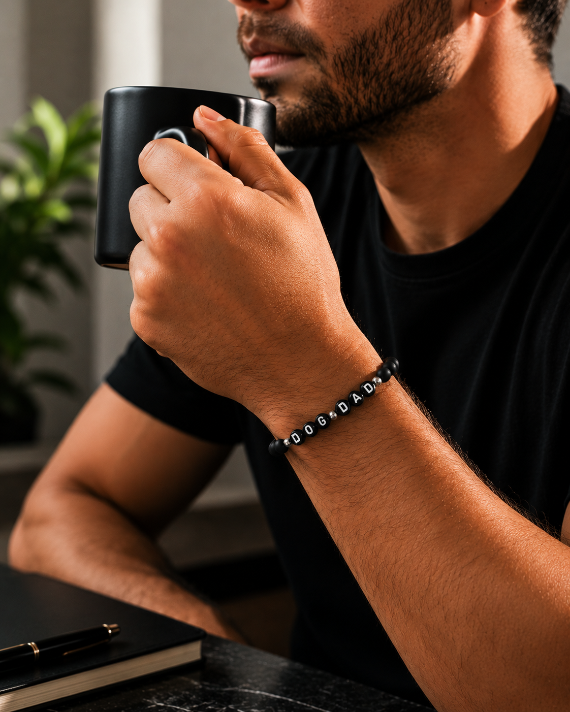 Dog Dad Black beaded bracelet