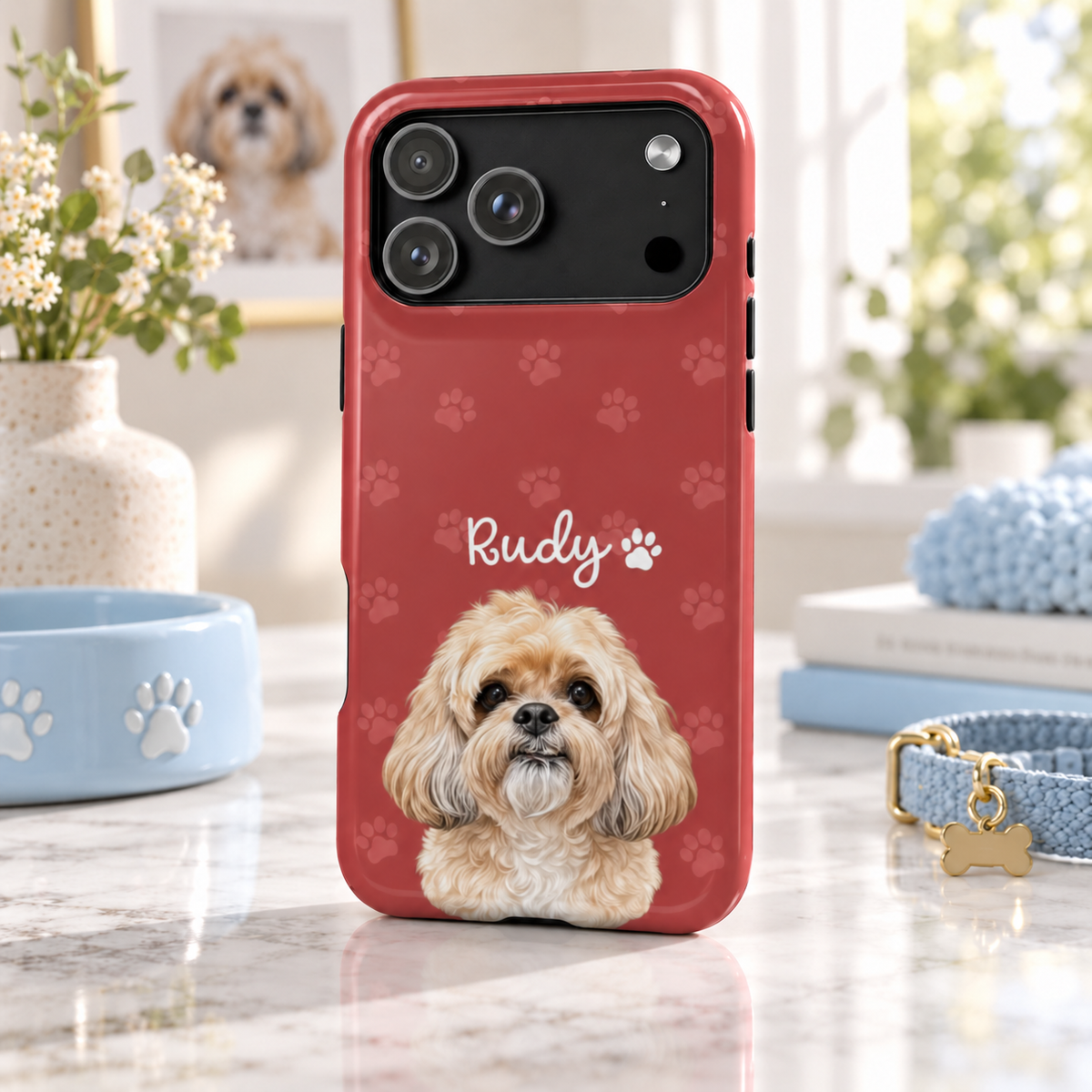Personalized Dog Photo Phone Case — 'Rudy' Paw-Print Magnetic Impact-Resistant Case