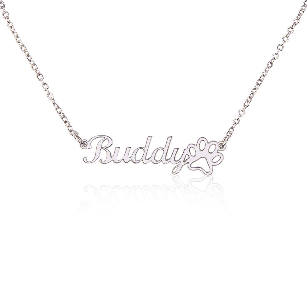 Custom name necklace with paw print