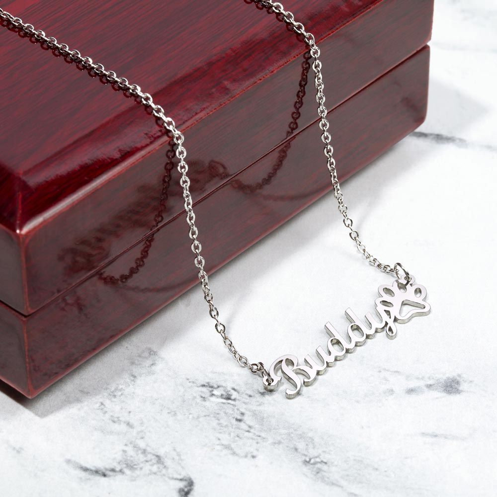 Custom name necklace with paw print