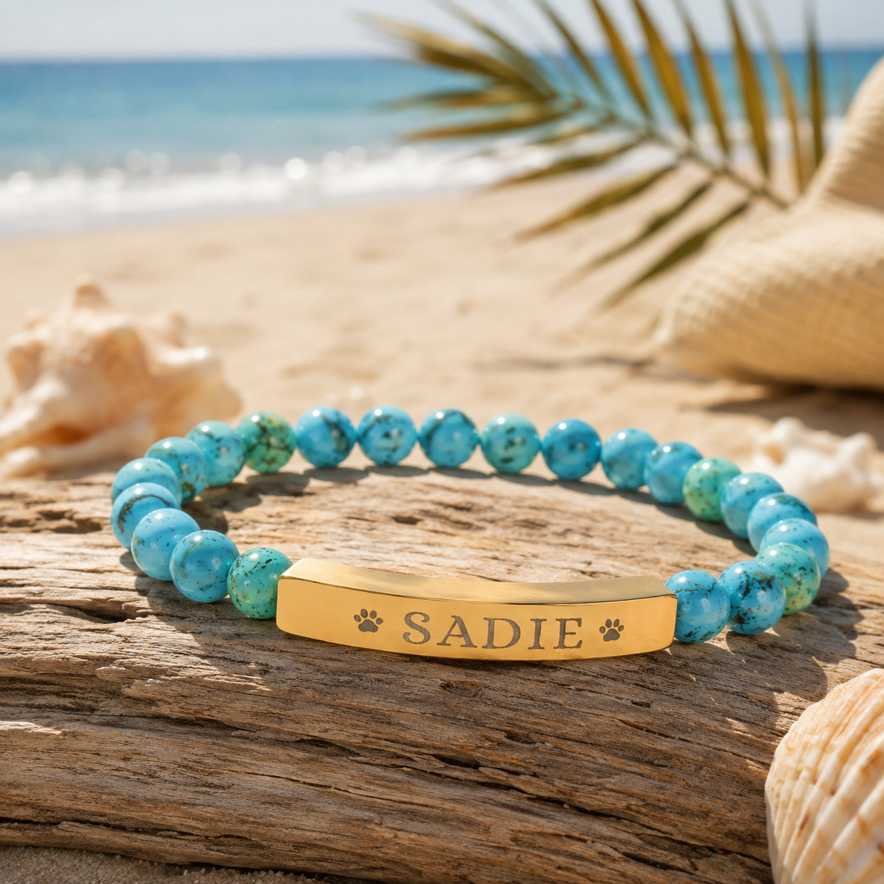 Engravable Natural Stone Stretch Bar Bracelet — Personalized Dog Name Beaded Bracelet