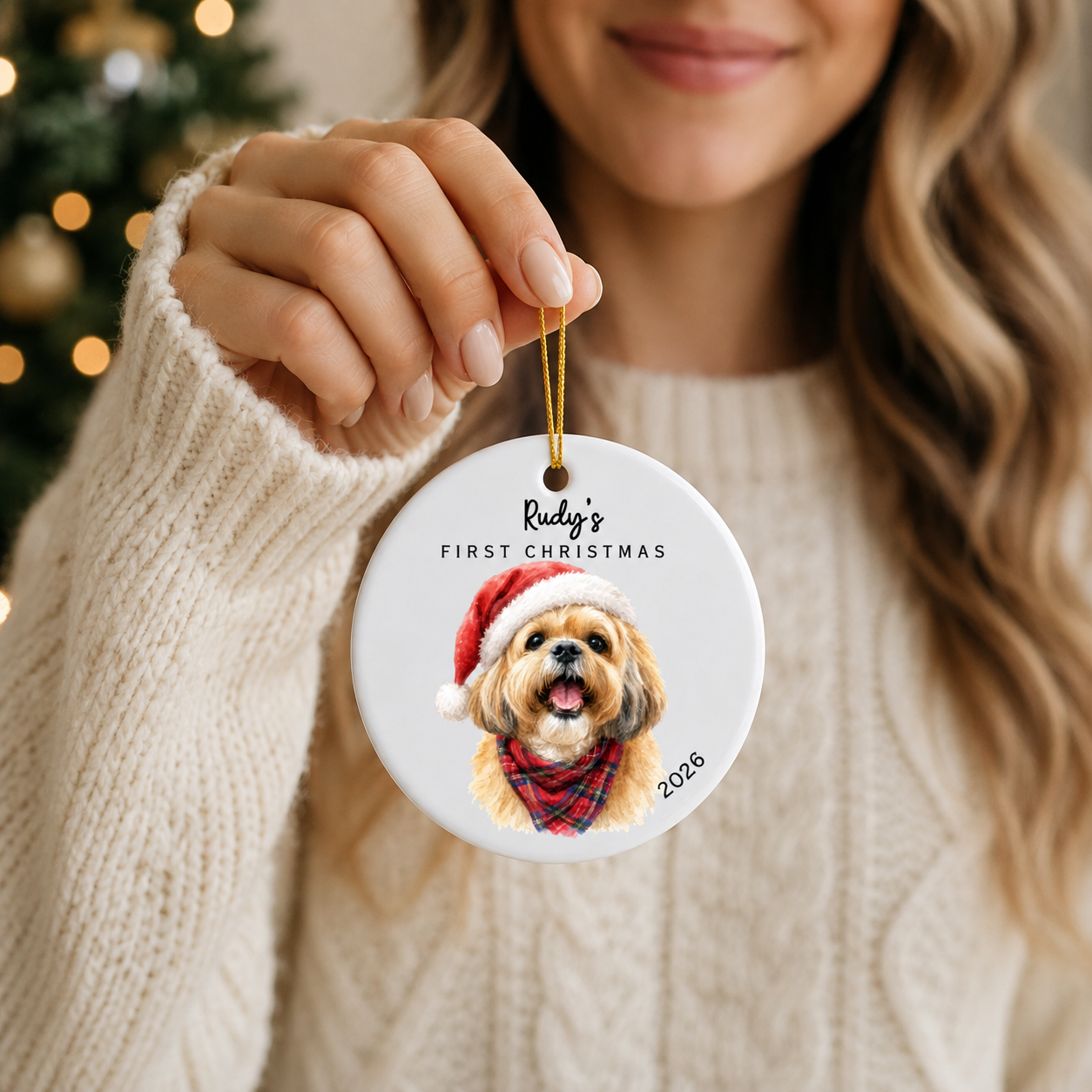 Personalized Pet Ornament — "Rex's First Christmas 2026" Ceramic Holiday Decoration