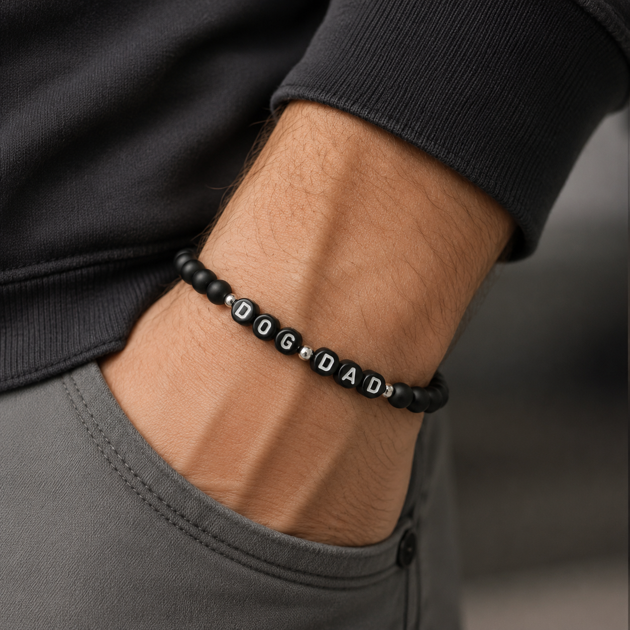 Dog Dad Black beaded bracelet