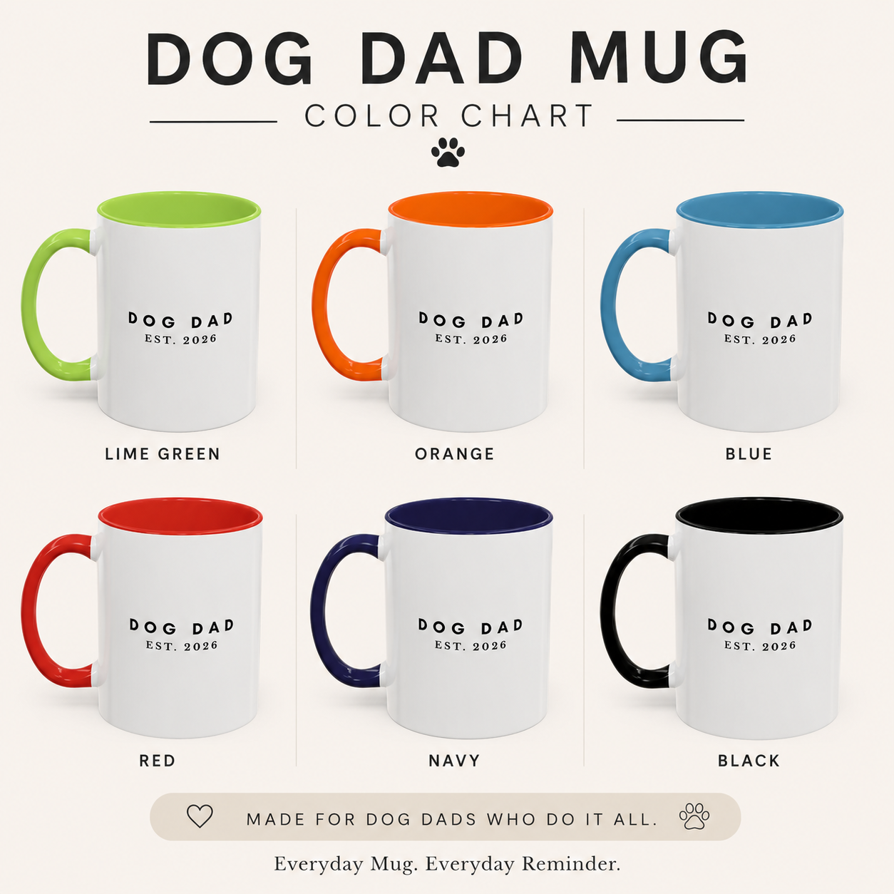 Personalized Dog Name Coffee Mug — Minimal Puppy Outline "Duke" Accent Mug
