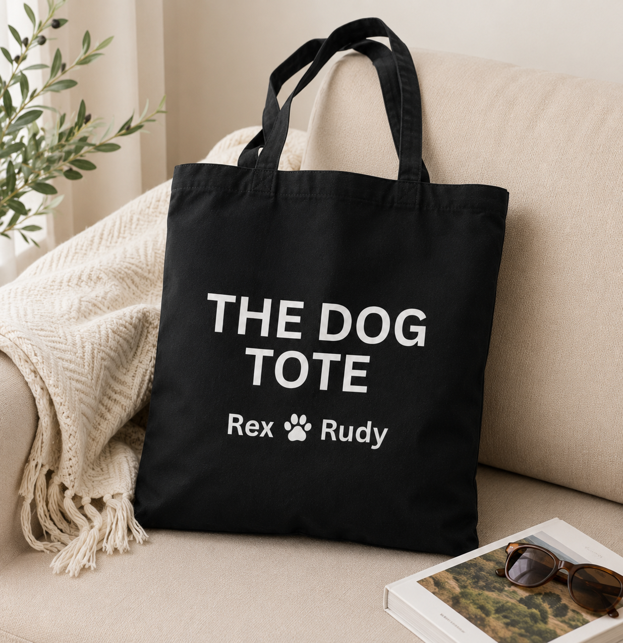 Custom Dog Tote Canvas Bag — "The Dog Tote" Personalized Paw Print Tote