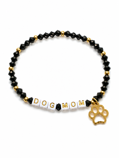 Black and Gold Dog Mom Beaded Bracelet