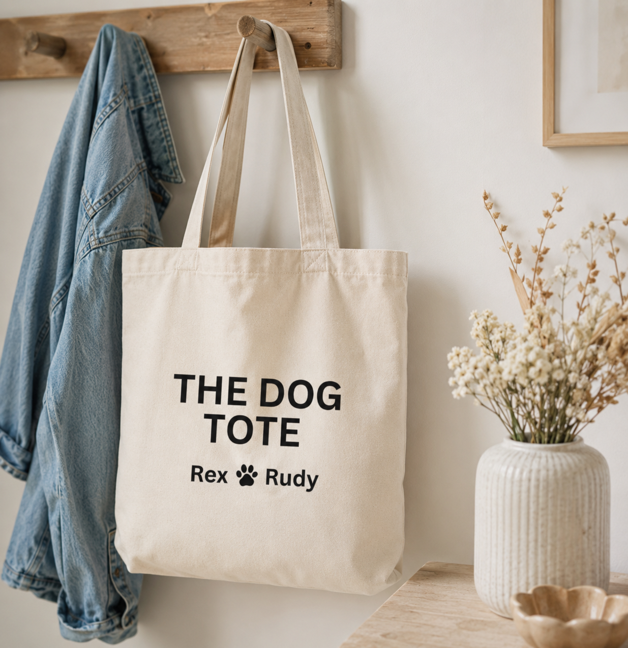 Custom Dog Tote Canvas Bag — "The Dog Tote" Personalized Paw Print Tote