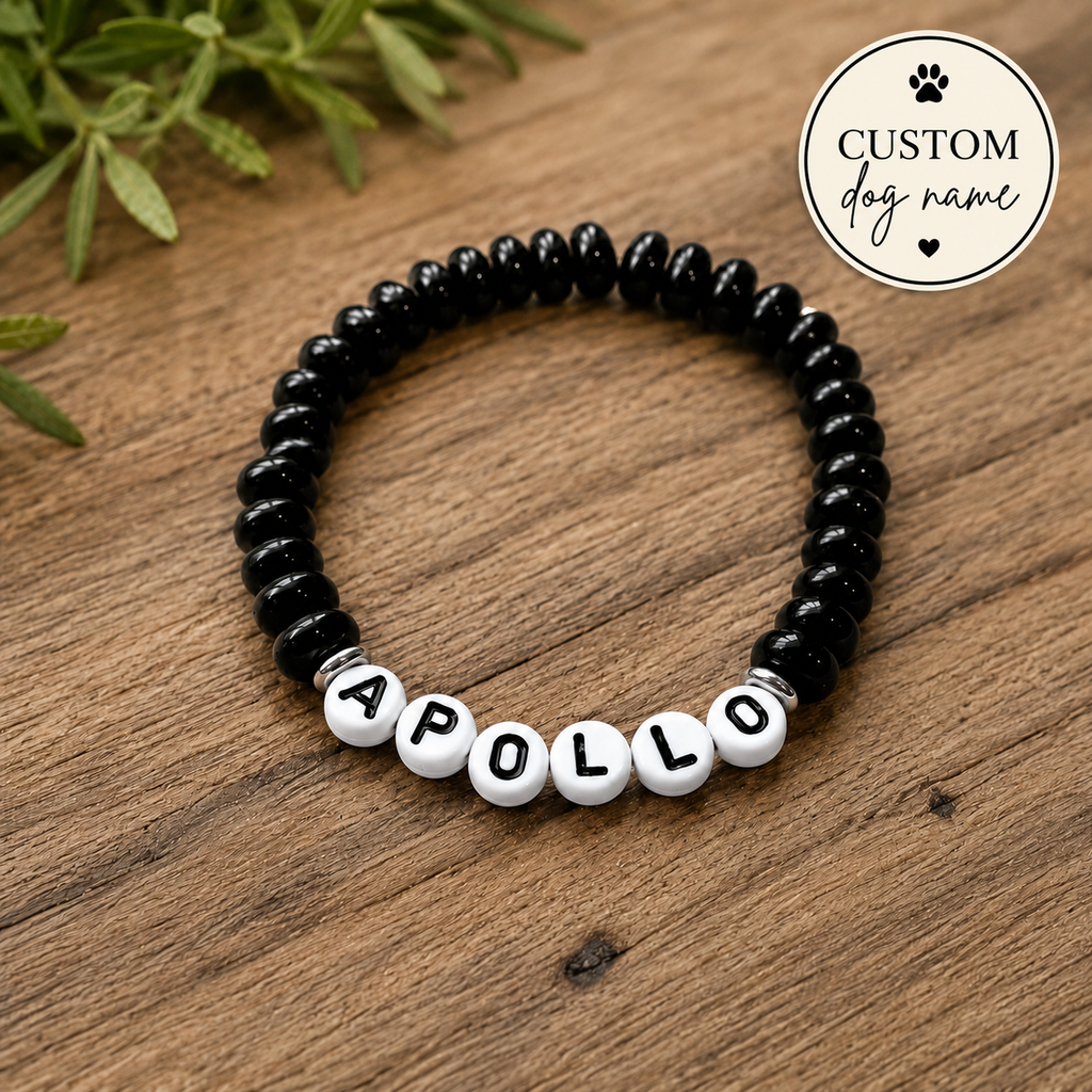 Custom Dog Name Black beaded bracelet