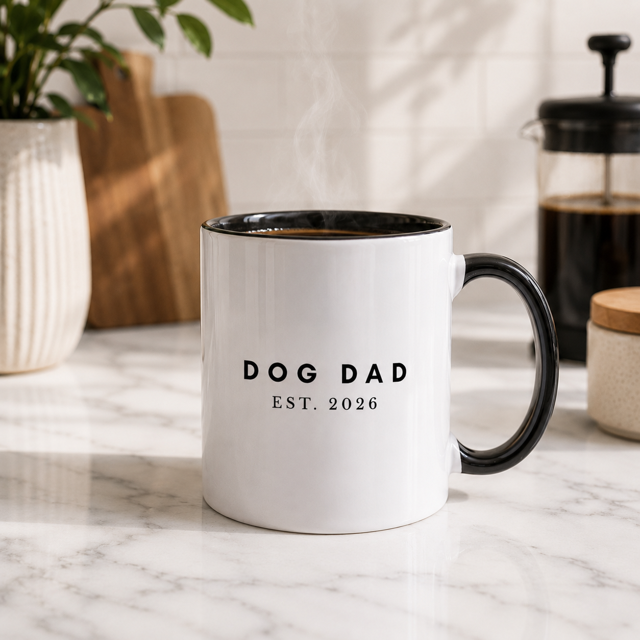 Personalized Dog Name Coffee Mug — Minimal Puppy Outline "Duke" Accent Mug