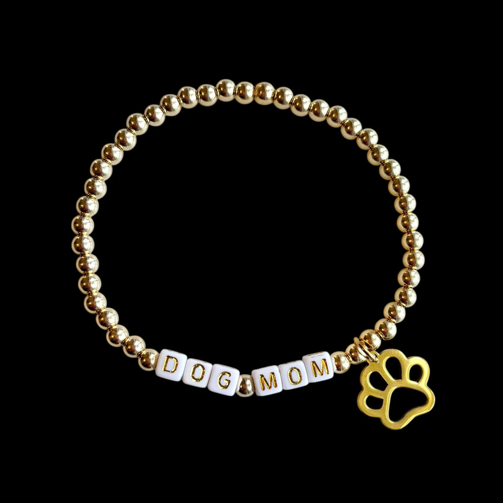 Gold Dog Mom Beaded Bracelet