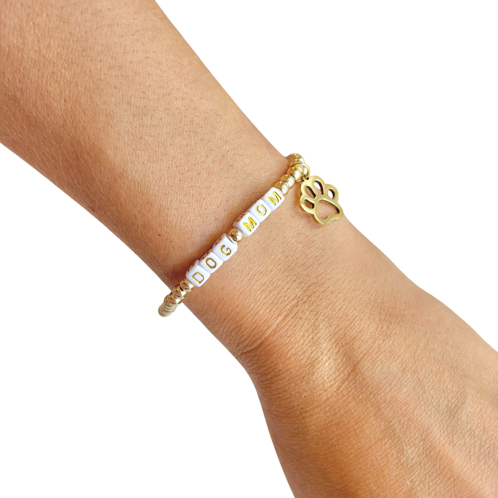 Gold Dog Mom Beaded Bracelet