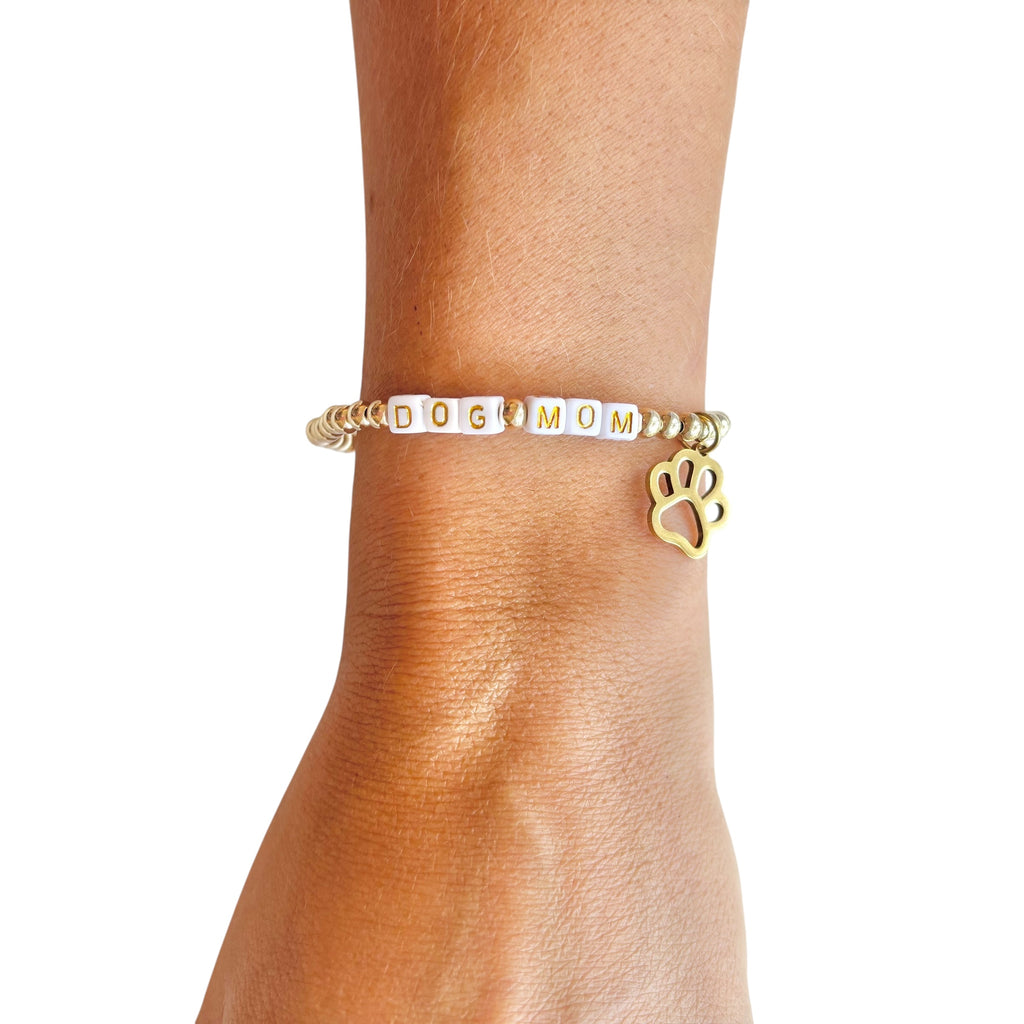 Gold Dog Mom Beaded Bracelet