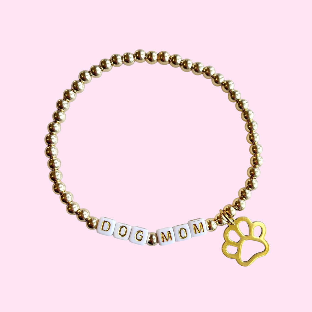 Gold Dog Mom Beaded Bracelet