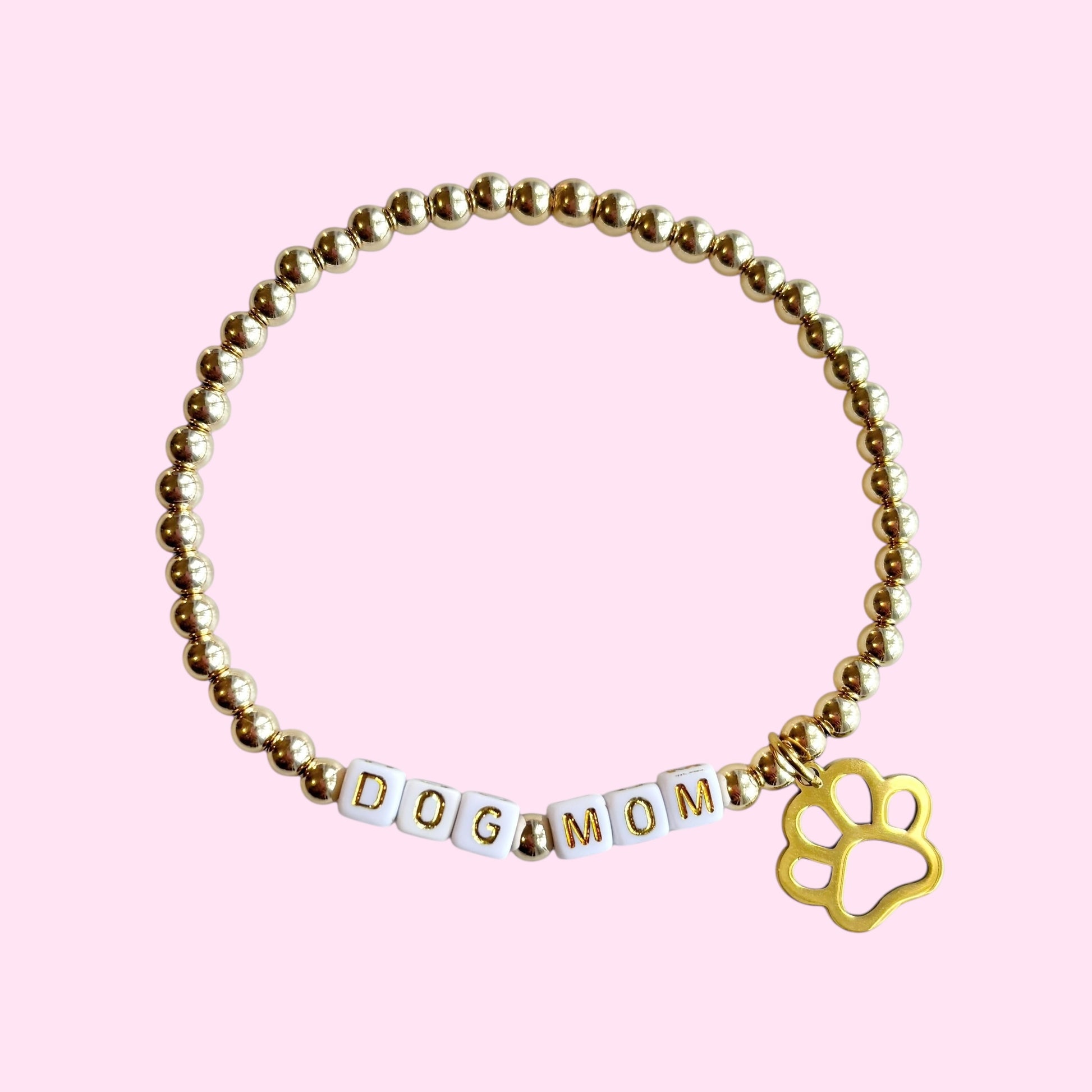 Gold Dog Mom Beaded Bracelet