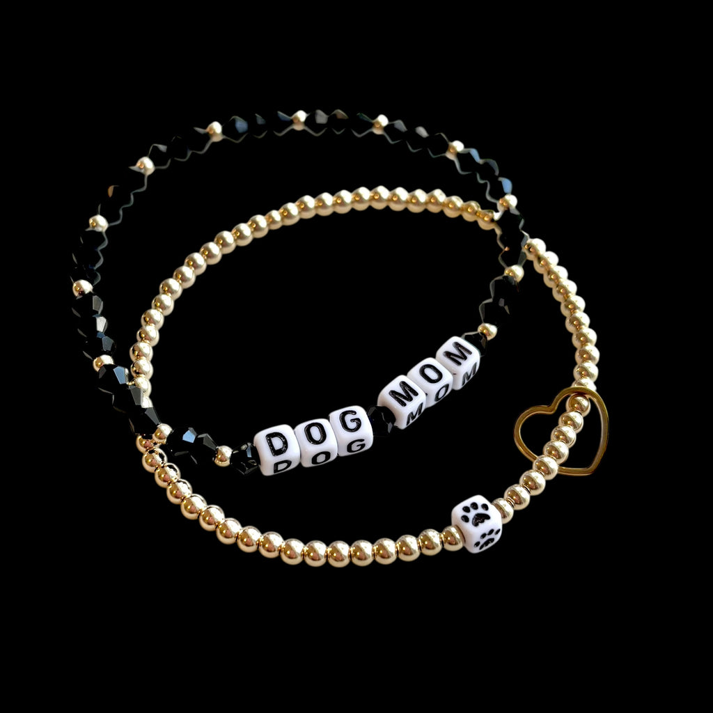 Dog Mom and Paw Beaded Bracelets- Set of 2