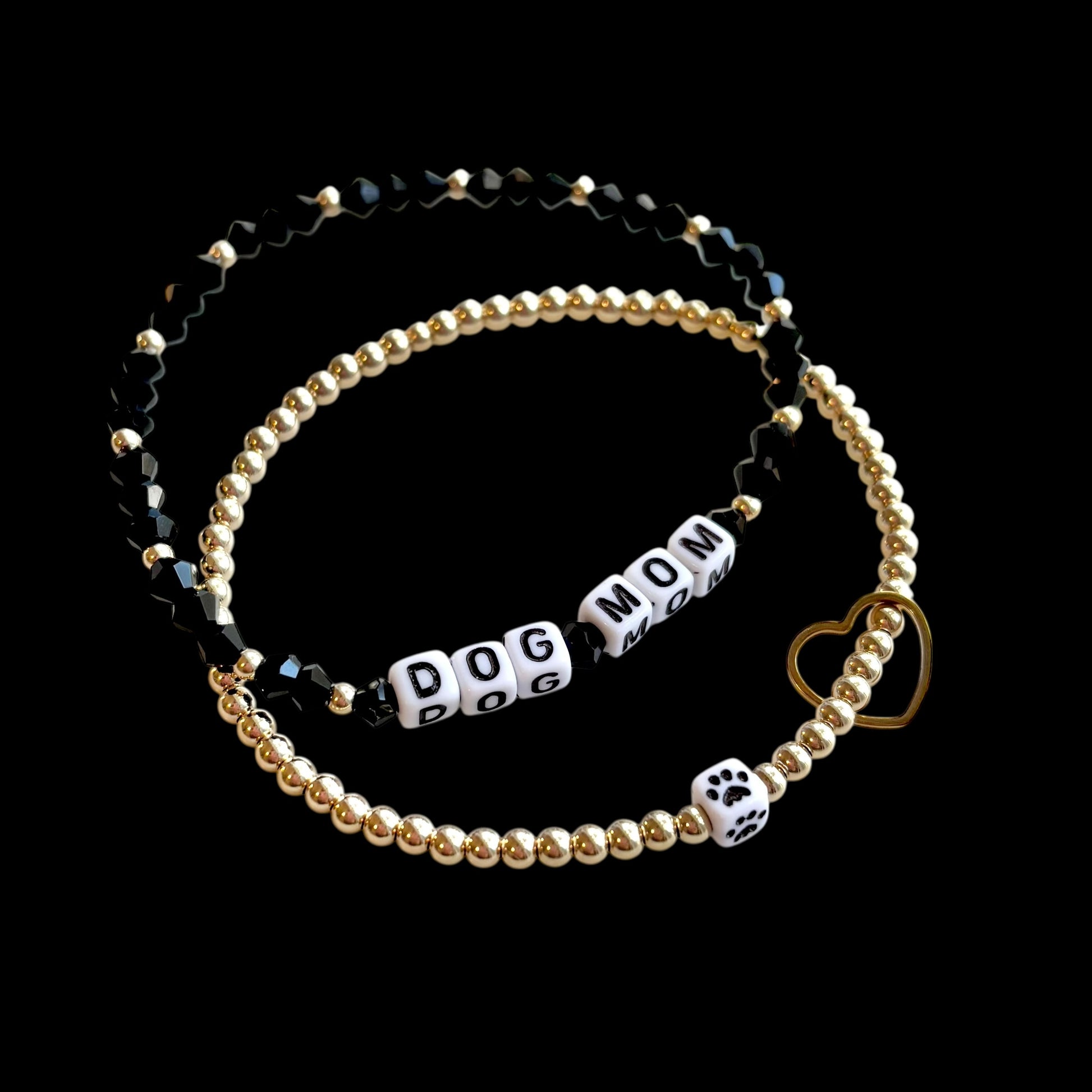 Dog Mom and Paw Beaded Bracelets- Set of 2