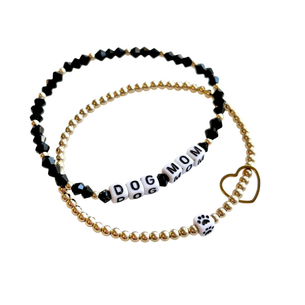 Dog Mom and Paw Beaded Bracelets- Set of 2