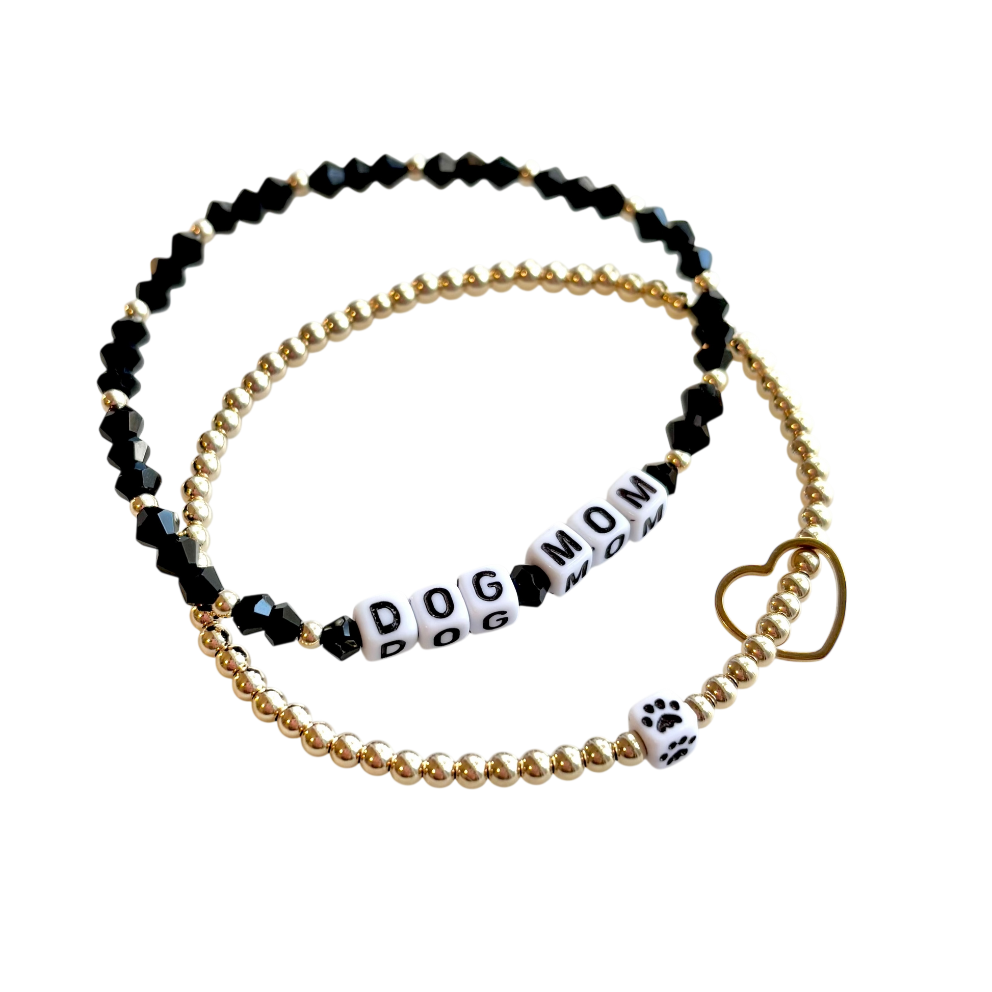 Dog Mom and Paw Beaded Bracelets- Set of 2