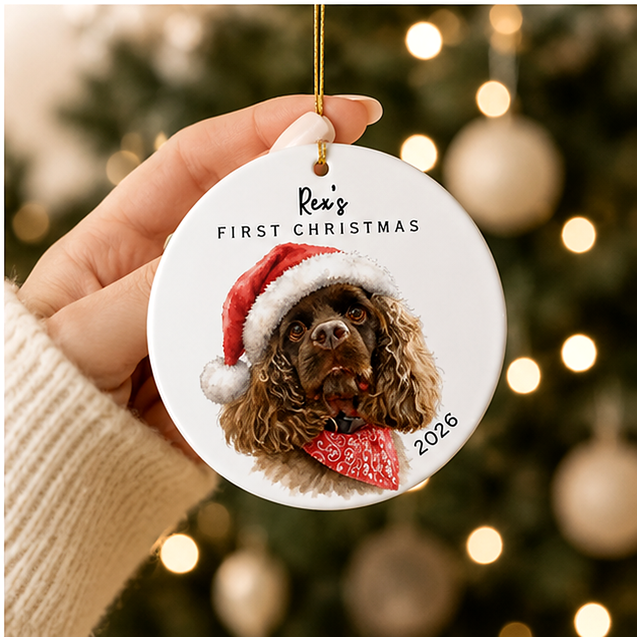 Personalized Pet Ornament — "Rex's First Christmas 2026" Ceramic Holiday Decoration