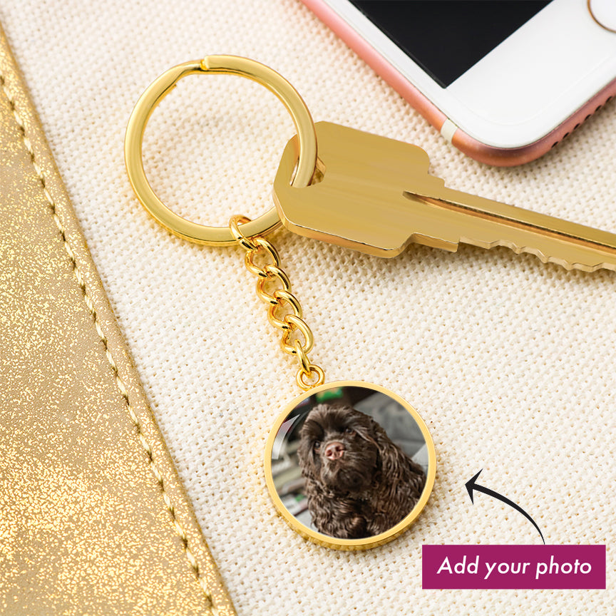 Customized Circle Photo Keychain "Best Dog Mom"