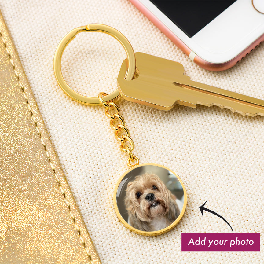 Customized Circle Photo Keychain "Best Dog Mom"