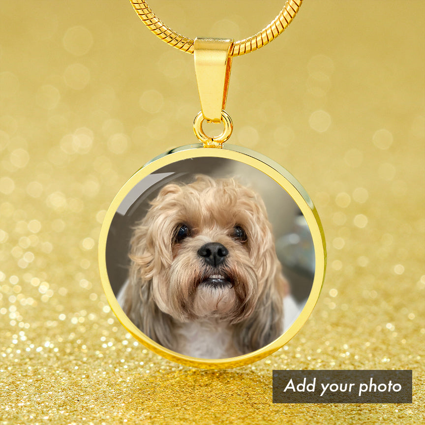 Customized Circle Photo Necklace "Best Dog Mom"