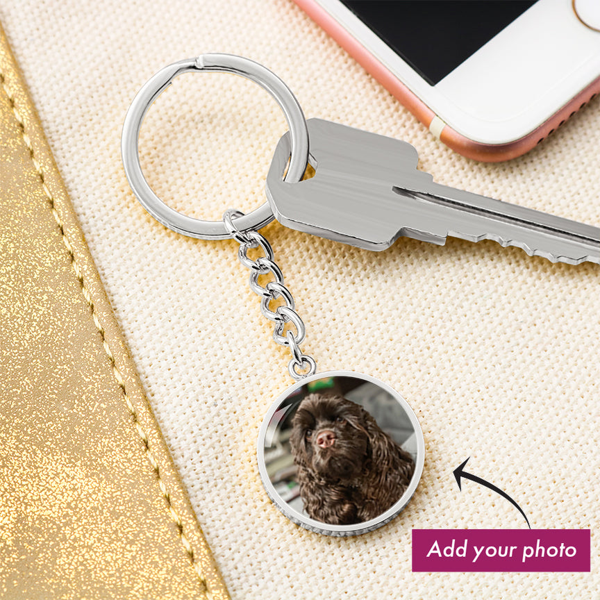 Customized Circle Photo Keychain "Best Dog Mom"