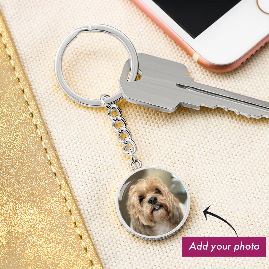 Customized Circle Photo Keychain "Best Dog Mom"
