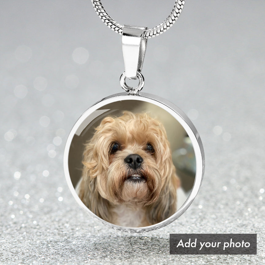Custom Glass Coated Circle Necklace with Personalized engraved message