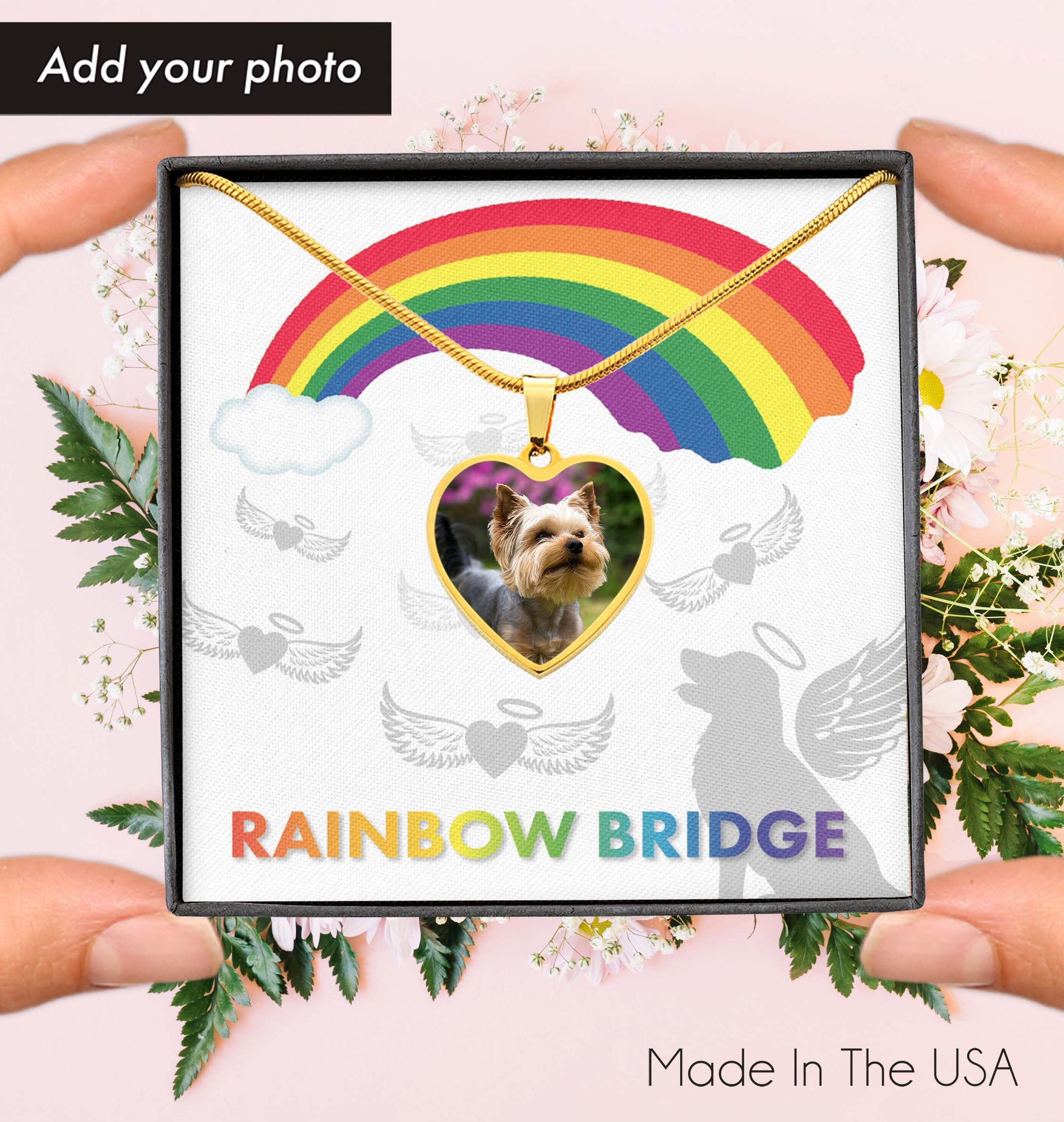 Customized Photo Heart Necklace Rainbow Bridge _Rainbow and Cloud 01