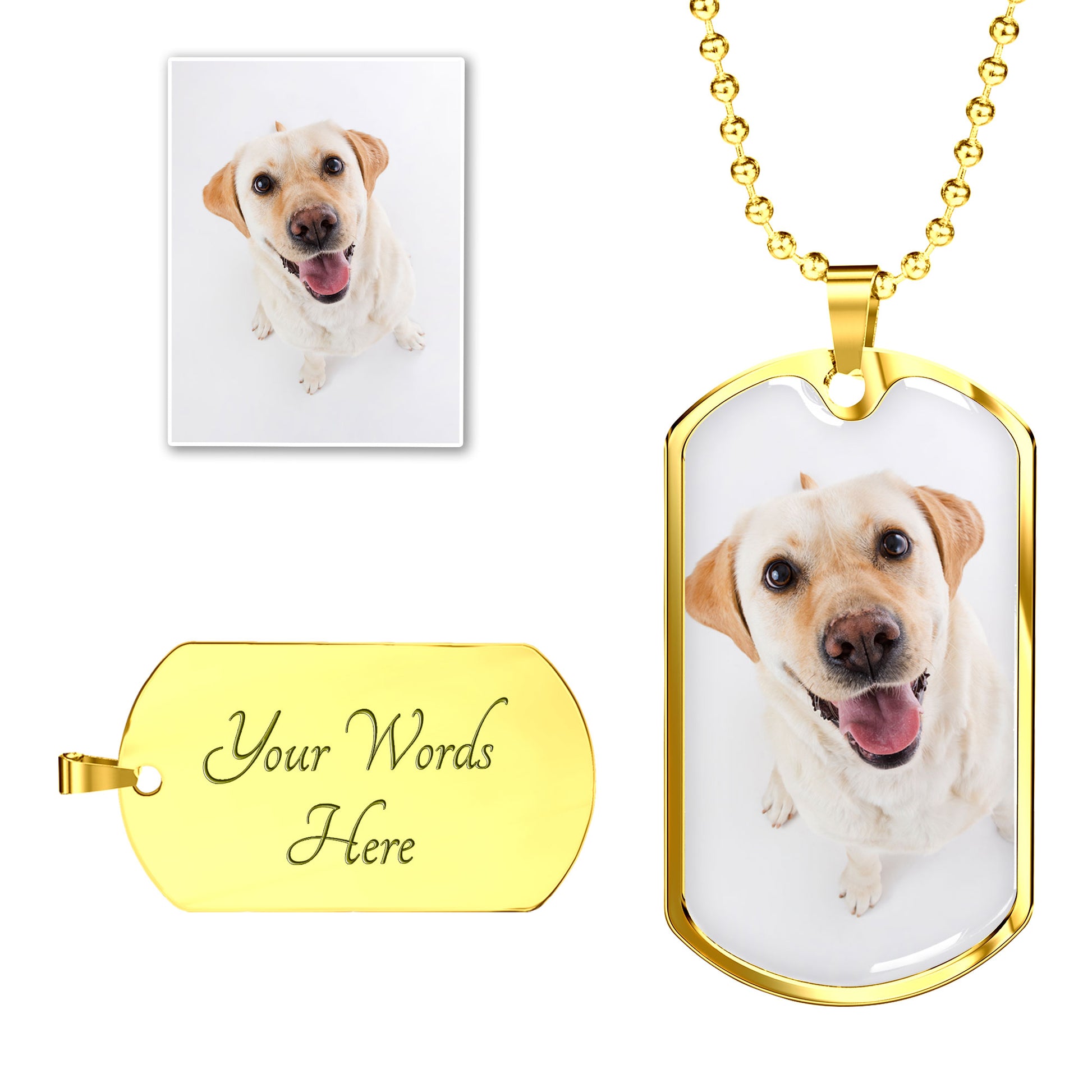 Custom Photo Glass Coated Dog Tag Necklace with Engraved message