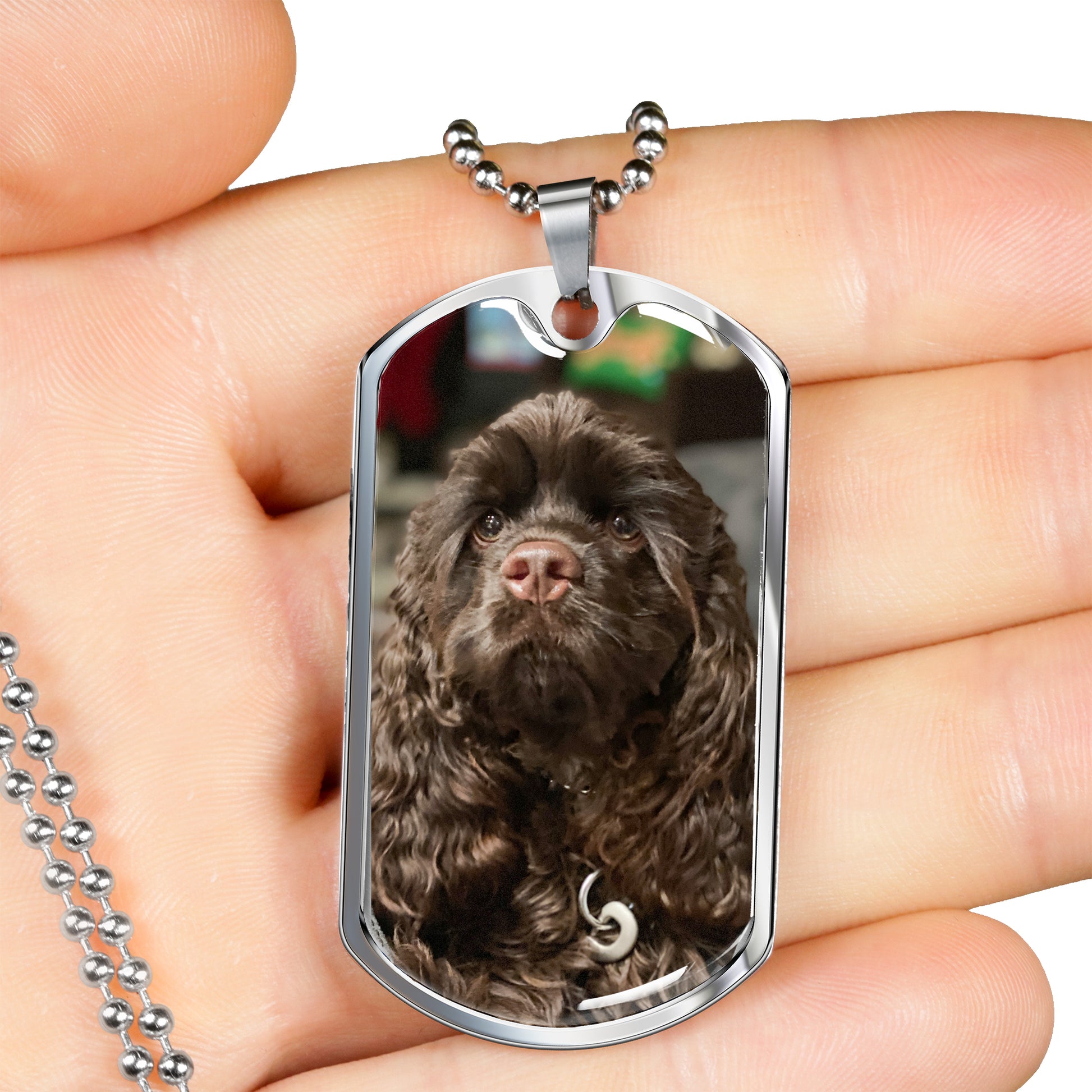 Custom Photo Glass Coated Dog Tag Necklace with Engraved message