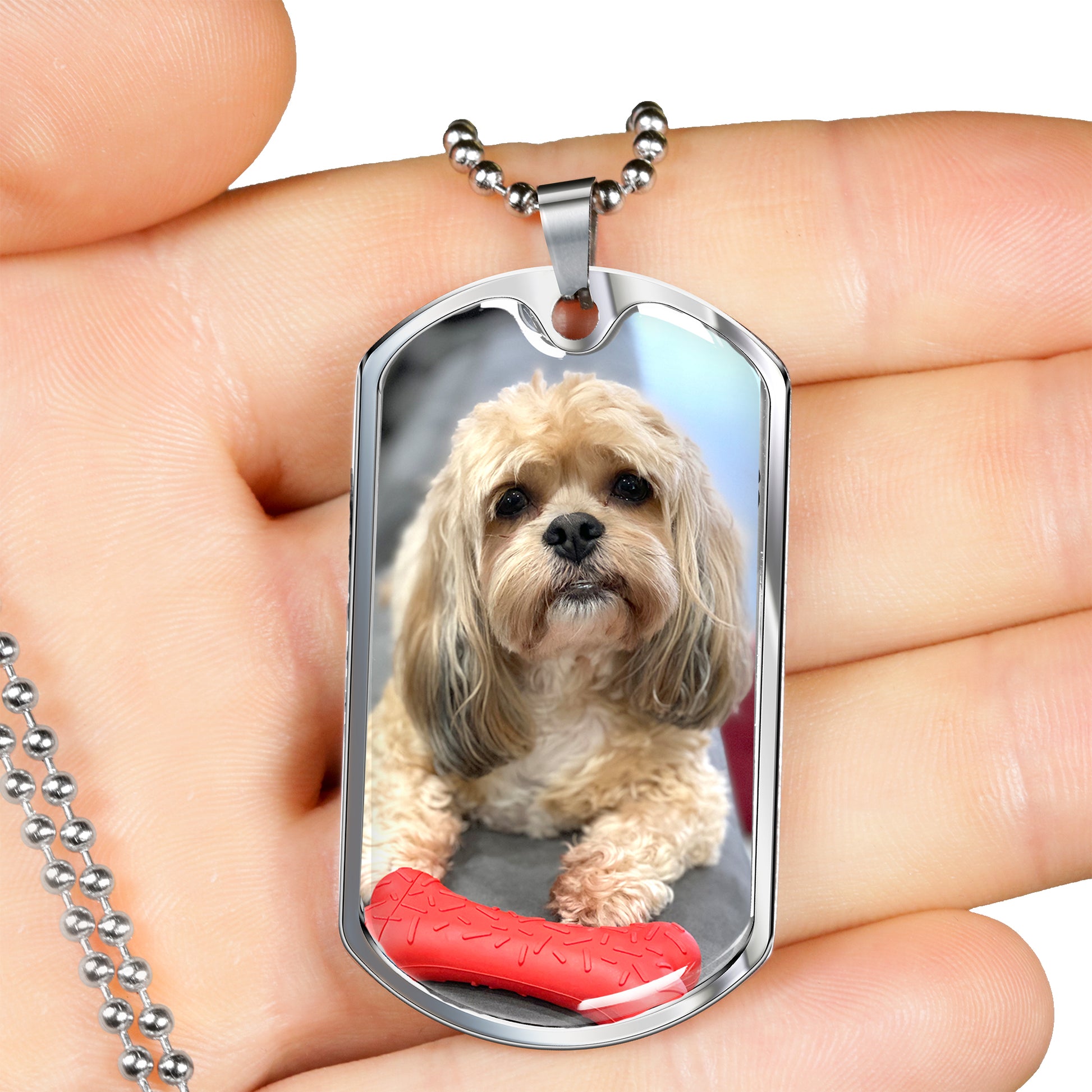 Custom Photo Glass Coated Dog Tag Necklace with Engraved message