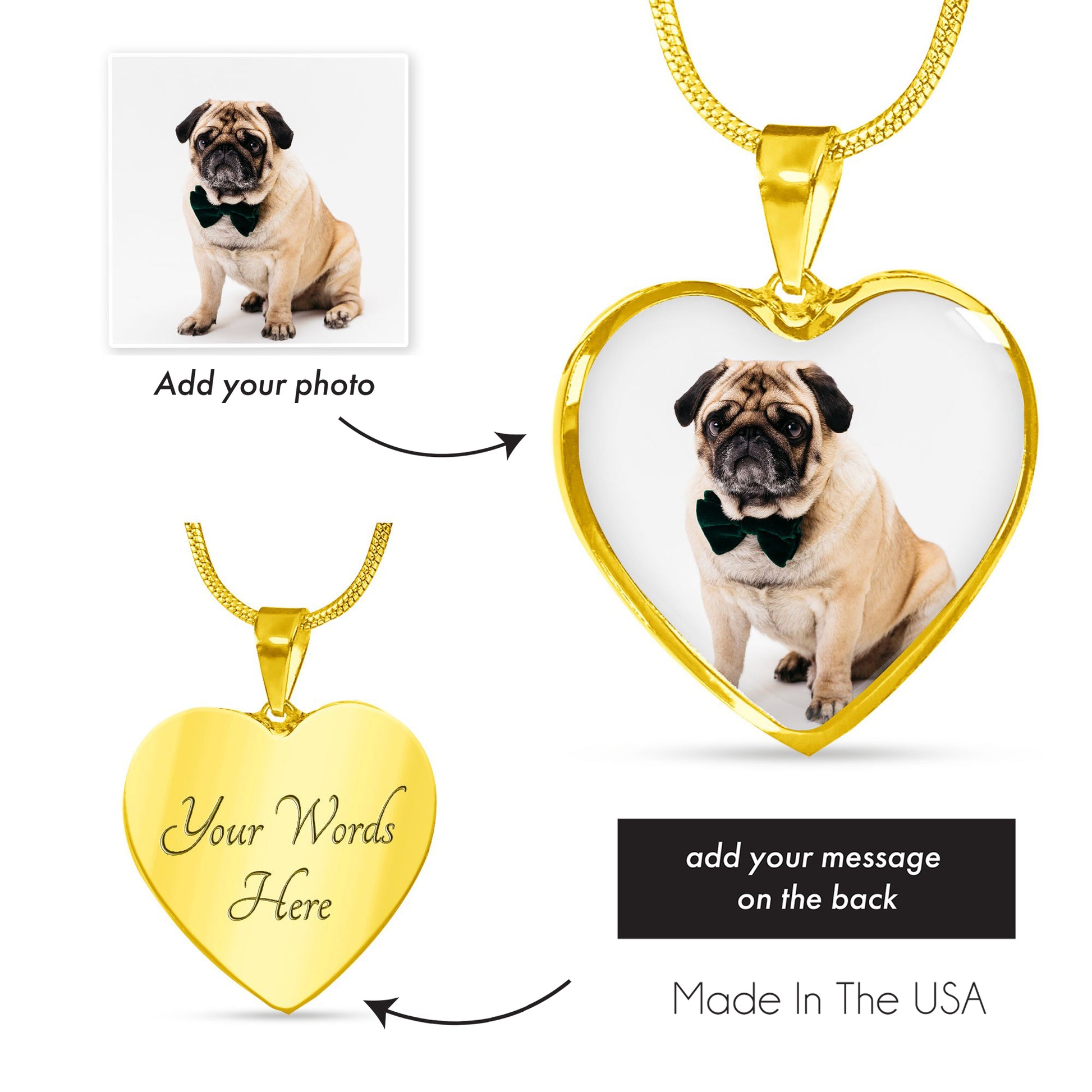 Custom Glass Coated Heart NecklacePersonalized message | Silver | Gold | Engraving | Remembrance Dog Gift