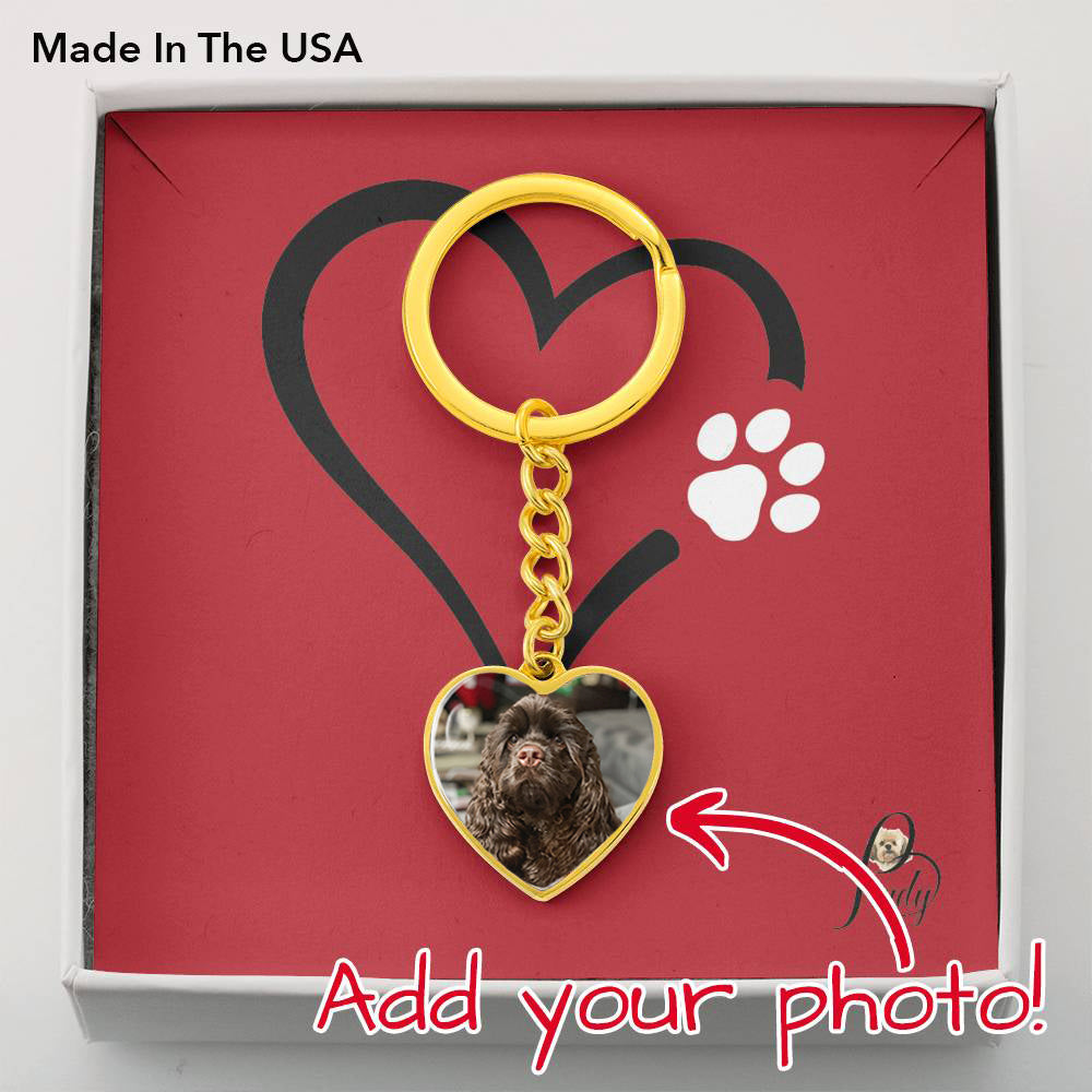 Gold Heart & Paw Customized Photo Heart Keychain. Perfect gift for dog lovers